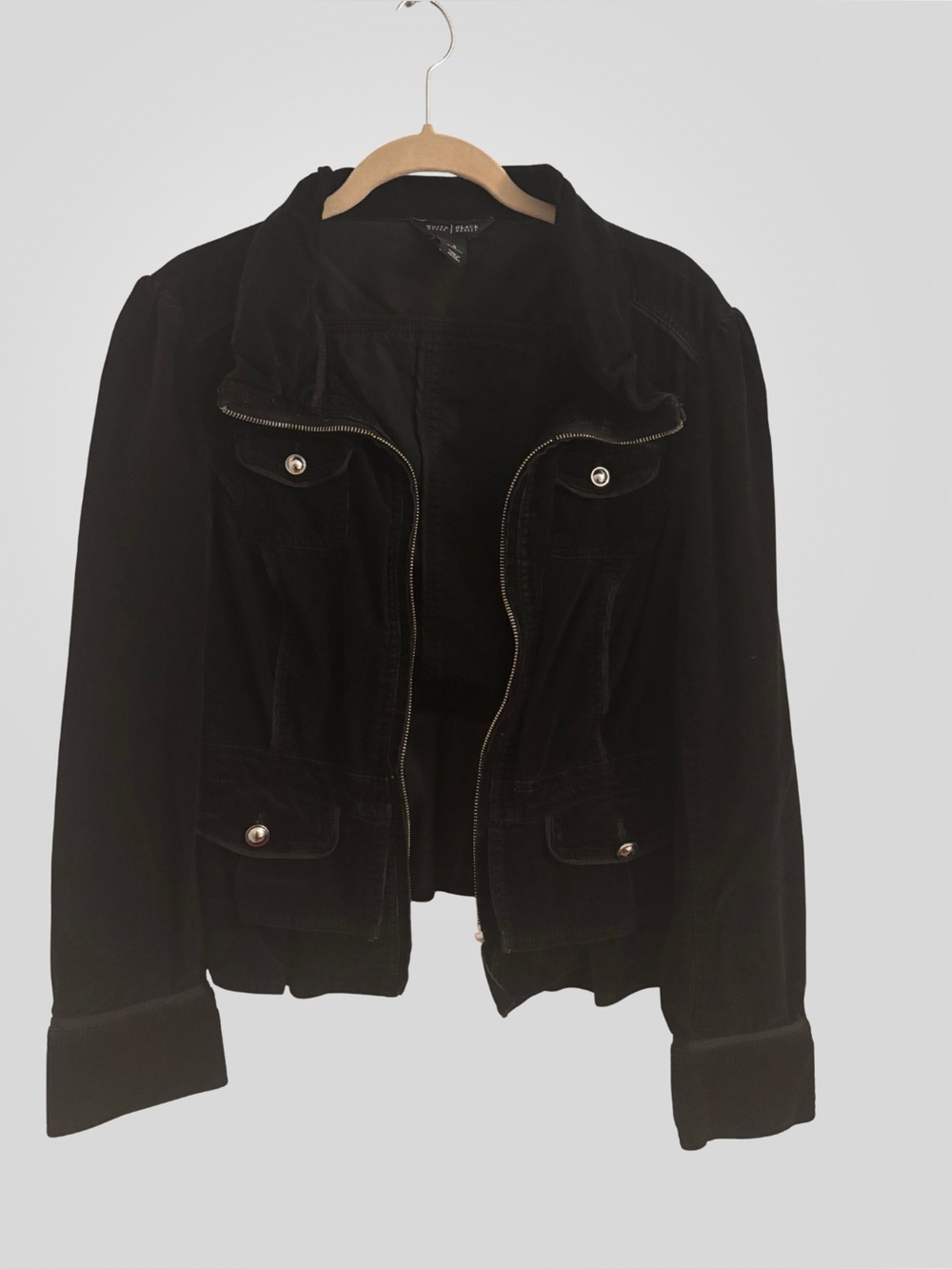 White House Black Market Black Velvet Zip-Front Utility Jacket